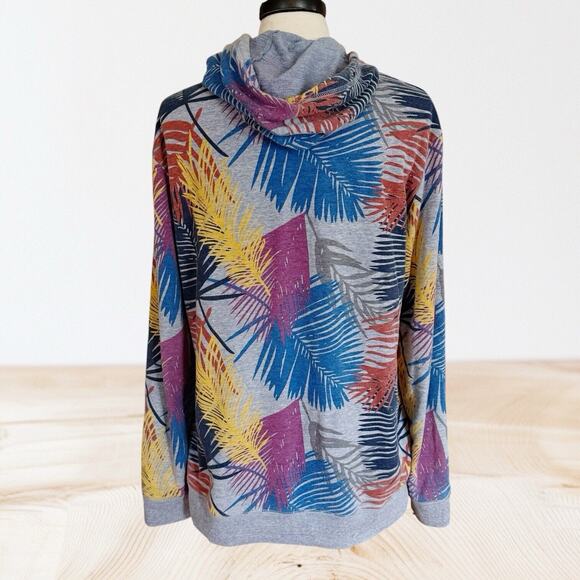 On The Byas Hoodie Sweatshirt Size L Unisex Gray Floral Hawaiian Leaves Pocket - Picture 6 of 8